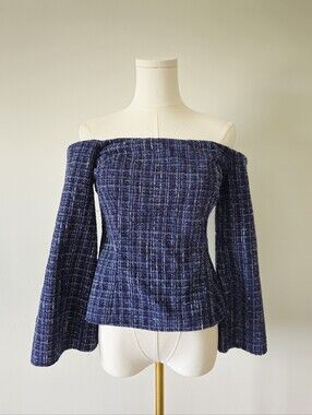 Zara M tweed off shoulder top flare long sleeve blogger's favourite
